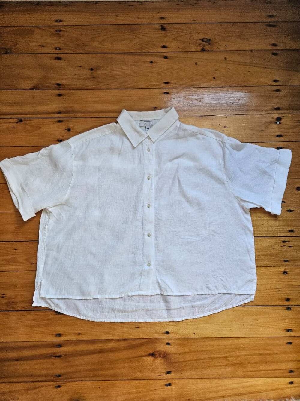 AYR Crisp Linen White Short Sleeve Blouse Size Large